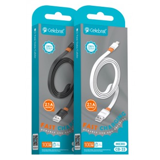 CELEBRAT καλώδιο micro USB σε USB CB-33M, flat, 2.1A, 1m, λευκό