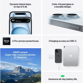 Smartphone iPhone 15 5G 6.1'' 128GB Black | 48Mp Camera | OLED HDR10