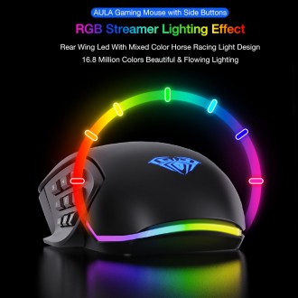 AULA ενσύρματο gaming ποντίκι Fire Η510 10000DPI, 14 πλήκτρα, RGB, μαύρο