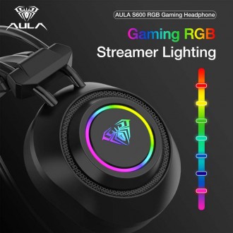 AULA gaming headset Mountain S600, RGB, USB, 50mm, μαύρο