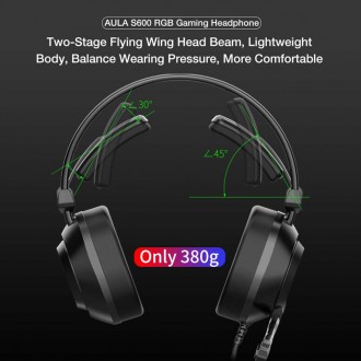 AULA gaming headset Mountain S600, RGB, USB, 50mm, μαύρο