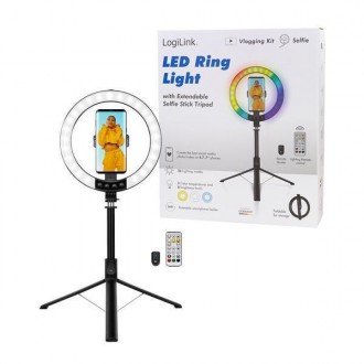 LogiLink Ring Light 20cm 3200-6500K με Τρίποδο Δαπέδου και Βάση για Κινητό