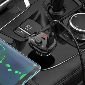 Bluetooth FM Transmitter Hoco DE2 USB QC3.0 18W+USB 12W+USB-C PD20W + Micro SD v5.0 LED Ένδειξη Μαύρο