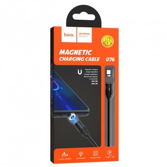 Καλώδιο σύνδεσης Hoco U76 Fresh USB σε Mircro-USB 2.4A με Μαγνητικό Αποσπώμενο Βύσμα και LED Ένδειξη Μαύρο 1.2m