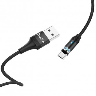 Καλώδιο σύνδεσης Hoco U76 Fresh USB σε Mircro-USB 2.4A με Μαγνητικό Αποσπώμενο Βύσμα και LED Ένδειξη Μαύρο 1.2m