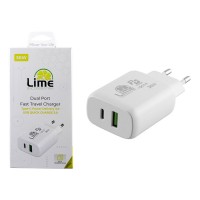 LIME TYPE C PD 3.0 DUAL SUPER FAST TRAVEL LTC36W 36W 4.0A - USB QC 3.0 21W max 36W ΛΕΥΚΟΣ