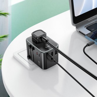 Φορτιστής Ταξιδίου Hoco AC19 Universal Converter US EU AU UK με 2 x USB C PD35W QC3.0 Μαύρο