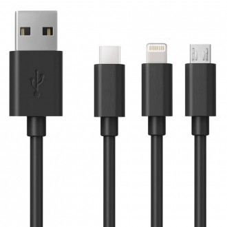 Καλώδιο Σύνδεσης και Φόρτισης Ancus Flow E44 USB 3 σε 1 Micro-USB, USB-C, Lightning 3.0A Μαύρο 1μ