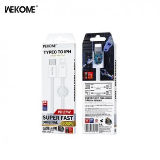 WK USB-C to Lightning Cable 27W Λευκό 1m (WDC-21L)