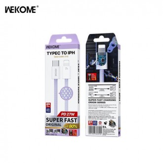 WK Wdc-21 Braided USB-C to Lightning Cable 27W Μωβ 1m