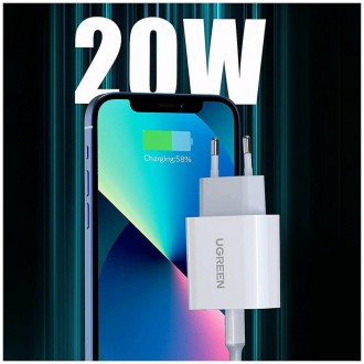 Ugreen Φορτιστής με Θύρα USB-C και Καλώδιο Lightning 20W Power Delivery / Quick Charge 4.0 Λευκός (CD137)