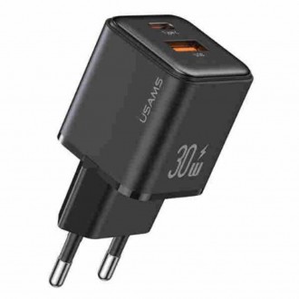 POWERTECH φορτιστής τοίχου PT-1180, καλώδιο, USB/USB-C, 35W, GaN, μαύρος
