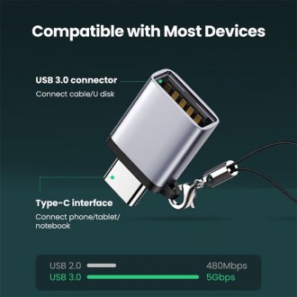Ugreen US270 Μετατροπέας USB-C male σε USB-A female Γκρι