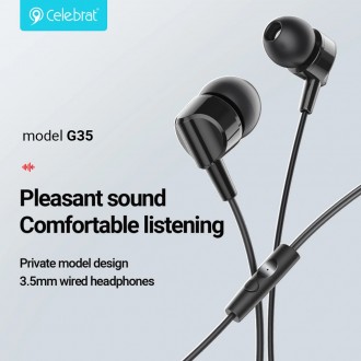 CELEBRAT earphones με μικρόφωνο G35, 3.5mm σύνδεση, 10mm, 1.2m, μαύρα