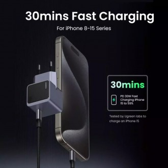 Ugreen Φορτιστής Χωρίς Καλώδιο GaN με Θύρα USB-C 30W Power Delivery / Quick Charge 3.0 Γκρι (Nexode S Χ503)