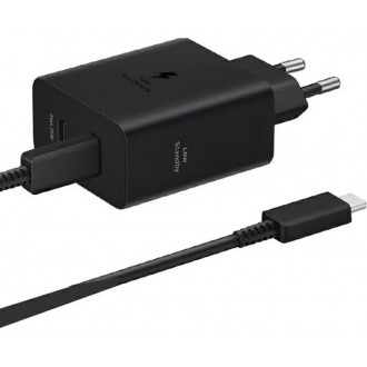 Samsung Φορτιστής με 2 Θύρες USB-C και Καλώδιο USB-C - USB-C 50W Power Delivery Μαύρος (EP-T5020X)