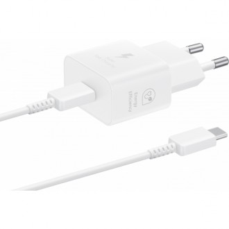 Samsung Φορτιστής με Θύρα USB-C και Καλώδιο USB-C - USB-C 25W Power Delivery Λευκός (EP-T2510X)