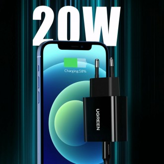 Ugreen Φορτιστής με Θύρα USB-C και Καλώδιο Lightning 20W Power Delivery Μαύρος (CD137)