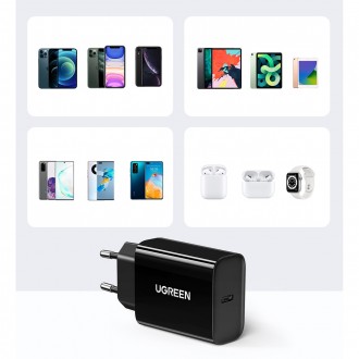 Ugreen Φορτιστής με Θύρα USB-C και Καλώδιο Lightning 20W Power Delivery Μαύρος (CD137)