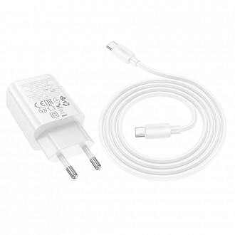 Hoco Φορτιστής με Θύρα USB-A και Θύρα USB-C και Καλώδιο USB-C - USB-C 30W Power Delivery / Quick Charge 3.0 Λευκός (N63)