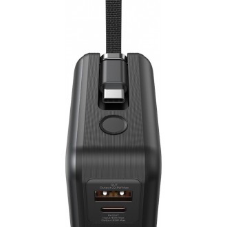 USAMS power bank CD243 με καλώδιο USB-C, 2x θύρες εξόδου, 20000mAh, 65W, γκρι