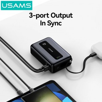 USAMS power bank CD243 με καλώδιο USB-C, 2x θύρες εξόδου, 20000mAh, 65W, γκρι