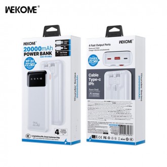 Power Bank 20000mAh PD 22,5W WK WP-64 2 Θεσεων, με καλωδιο Lightning/USB-C Λευκό