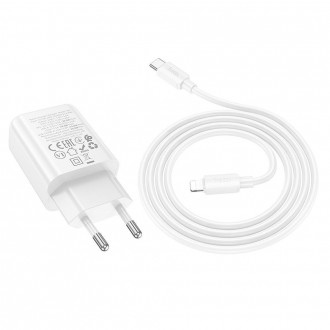 Hoco Φορτιστής με Θύρα USB-A και Θύρα USB-C και Καλώδιο USB-C - Lightning 20W Power Delivery / Quick Charge 3.0 Λευκός (N61)