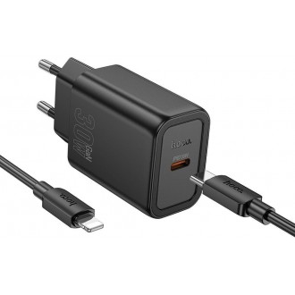 Hoco Φορτιστής με Θύρα USB-C και Καλώδιο USB-C - Lightning 30W Power Delivery / Quick Charge 3.0 Μαύρος (N62)
