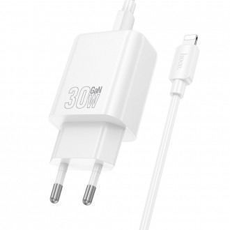 Hoco Φορτιστής με Θύρα USB-C και Καλώδιο USB-C - Lightning 30W Power Delivery / Quick Charge 3.0 Λευκός