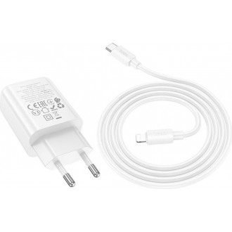 Hoco Φορτιστής με Θύρα USB-C και Καλώδιο USB-C - Lightning 30W Power Delivery / Quick Charge 3.0 Λευκός