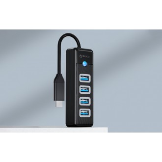 ORICO USB hub PW4U-C3, 4x θυρών, USB 3.0, 5Gbps, USB-C σύνδεση, μαύρο