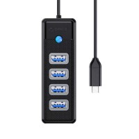 ORICO USB hub PW4U-C3, 4x θυρών, USB 3.0, 5Gbps, USB-C σύνδεση, μαύρο