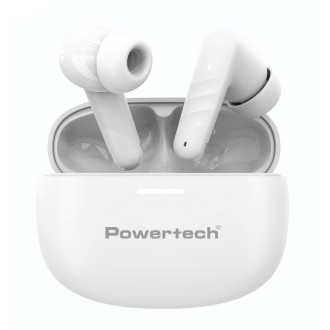 POWERTECH earphones με θήκη φόρτισης PT-1432, True Wireless, 35/300mAh, λευκά