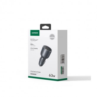 Ugreen EC701 Φορτιστής Αυτοκινήτου 63W με Θύρες: 1xUSB 1xType-C Μαύρο Χρώμα