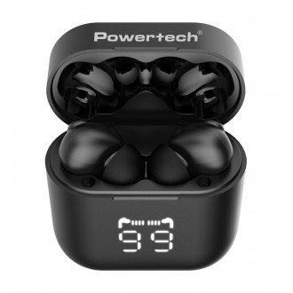 POWERTECH earphones με θήκη φόρτισης PT-1227, TWS, ENC, 30/480mAh, μαύρα