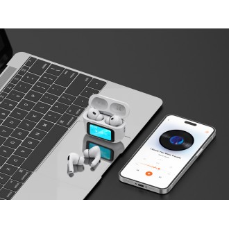 CELEBRAT earphones με θήκη φόρτισης W63, οθόνη αφής, TWS, ANC, 13mm, 30/360mAh, λευκό