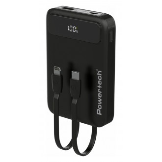 POWERTECH power bank με καλώδια και οθόνη PT-1417 10000mAh, 22.5W, μαύρο