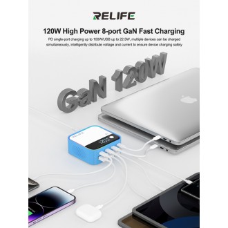 RELIFE σταθμός φόρτισης Q2, 4x USB-C & 4x USB, 120W, GaN, μπλε