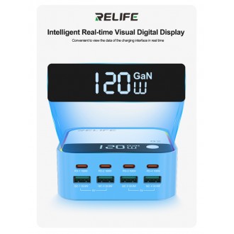 RELIFE σταθμός φόρτισης Q2, 4x USB-C & 4x USB, 120W, GaN, μπλε