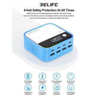 RELIFE σταθμός φόρτισης Q2, 4x USB-C & 4x USB, 120W, GaN, μπλε