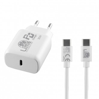 LIME TYPE C PD 3.0 SUPER FAST TRAVEL LTC30W 30W 4.0A + ΦΟΡΤΙΣΗΣ-DATA LCC03 TYPE C TO TYPE C 40W ΛΕΥΚΟΣ