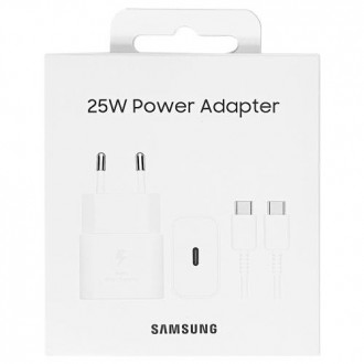 Samsung Φορτιστής με Θύρα USB-C και Καλώδιο USB-C - USB-C 25W Power Delivery Λευκός