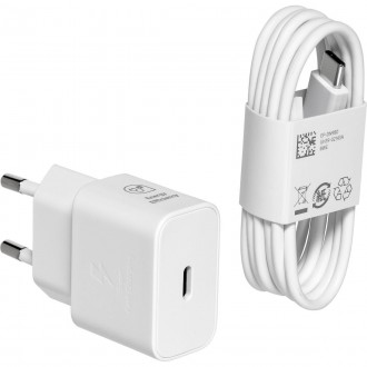 Samsung Φορτιστής με Θύρα USB-C και Καλώδιο USB-C - USB-C 25W Power Delivery Λευκός