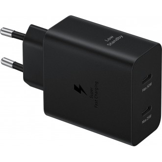 Samsung Φορτιστής με 2 Θύρες USB-C και Καλώδιο USB-C - USB-C 50W Power Delivery Μαύρος (EP-T5020X)