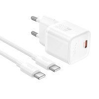 Φορτιστής Ταξιδίου Hoco N66 Ingenious GaN με 1 Εξόδο Φόρτισης USB-C PD35W 5V 3.0A + Καλώδιο Φόρτισης USB-C σε USB-C 1m Λευκός