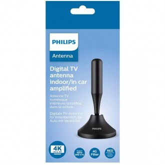 Philips SDV5300/GRS Κεραία τηλεόρασης HDTV/4K/UHF/VHF/FM εσωτερικού χώρου / αυτοκινήτου με ενισχυτή 24 db