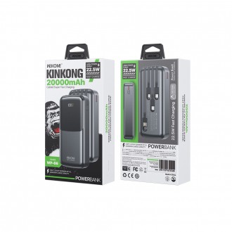 Power Bank 20000mAh PD 22,5W WK WP-66 2 Θέσεων, με καλώδιο USB-C/Lightning/Micro/USB Μαύρο