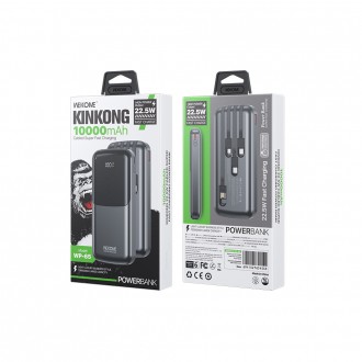 Power Bank 10000mAh PD 22,5W WK WP-65 2 Θέσεων, με καλώδιο USB-C/Lightning/Micro/USB Μαύρο