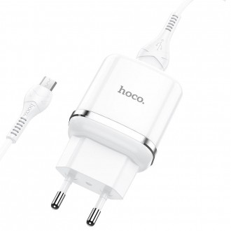 Φορτιστής ταξιδιού HOCO N3 USB A + καλώδιο USB A σε Micro USB QC3.0 3A 18W λευκό